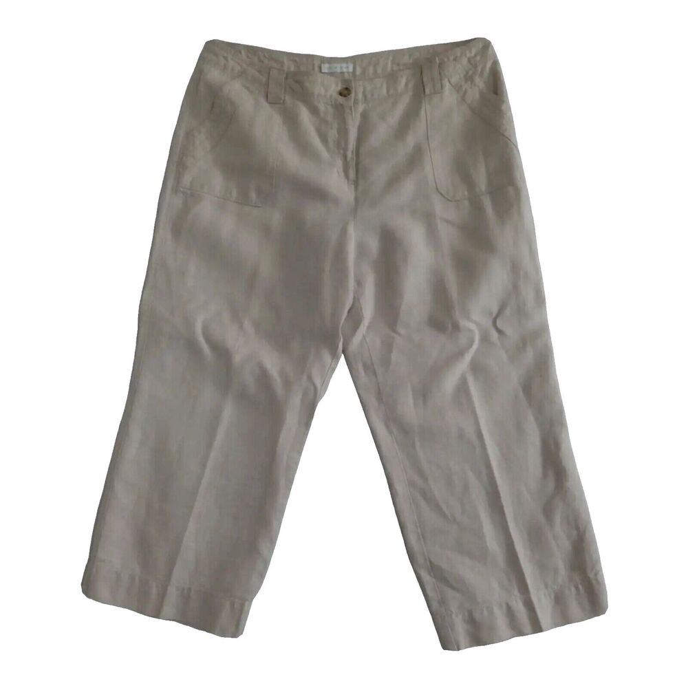 Charter Club Linen Cropped Pants Womens 16 Cream Front and Back Pockets